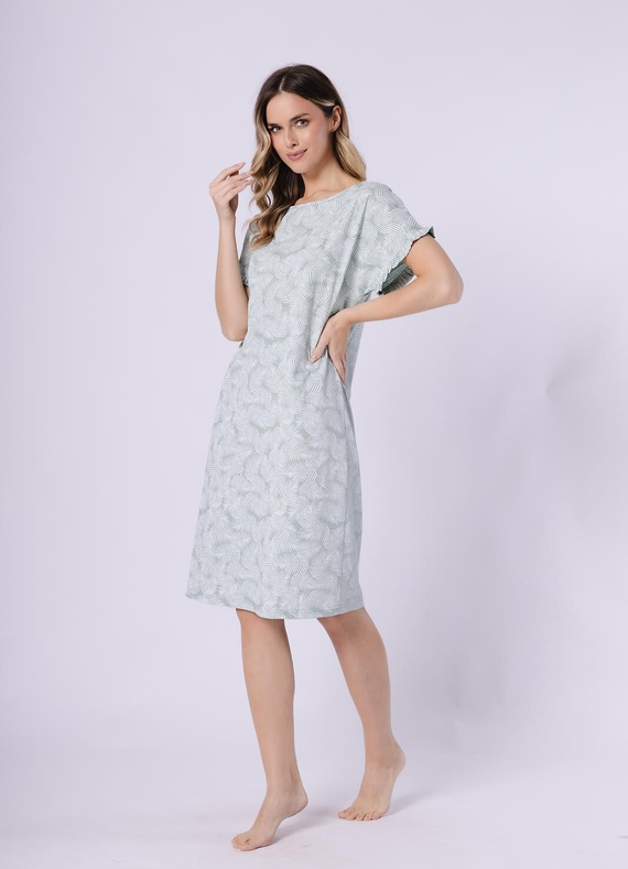 Camicia da notte donna 1728 Elif Leveza pea - 100% cotone, manica corta con volant, stampa floreale, lunghezza prima del ginocchio