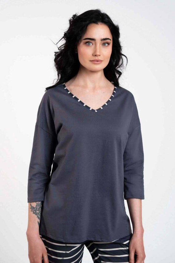 Betty Pigiama da donna manica 3/4, pantaloni lunghi Moda italiana - stampa grafite/grafite