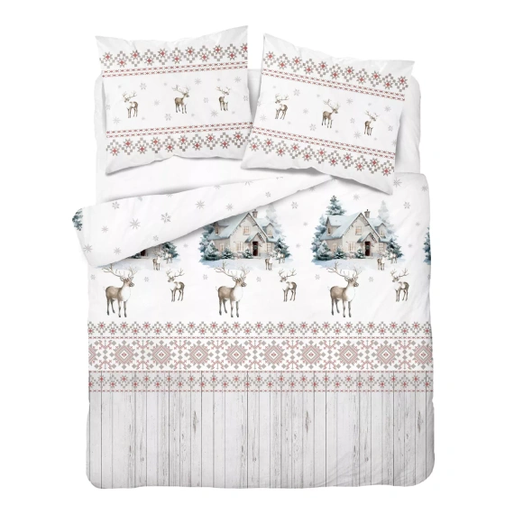 Biancheria da letto Detexpol 6060 A Zimowa Wioska bianca grigia 100% cotone con cerniera
