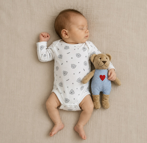 BD16426 Mamatti Body neonato orsetto manica lunga cotone bianco