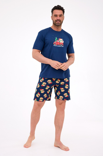 326/291 Pigiama da uomo Teddy 4 Cornette - Natale, blu navy, cotone, manica corta