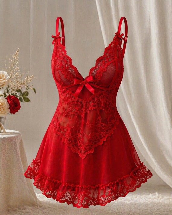 Camicia da notte Nuit Red LivCo tulle pizzo donna elegante