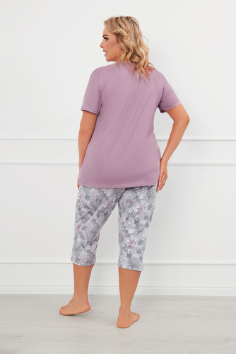 Ibena Pigiama donna manica corta, pantalone 3/4 Moda italiana - erica/stampa