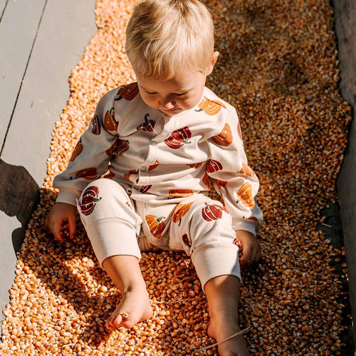 Pigiama per bambino Eevi Halloween - ecru, zucche, senza piedi, cotone