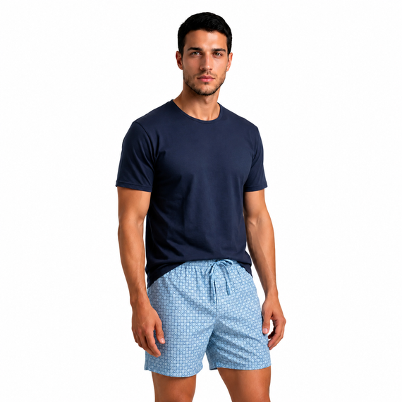 Sesto Senso 2026/02 Pigiama Uomo Corto Blu 100% Cotone