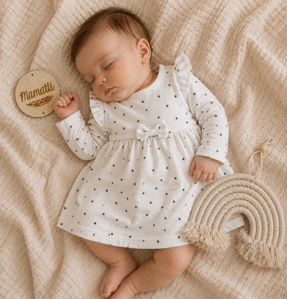 SB16202 Mamatti Body-abito neonato in cotone con stelle bianco