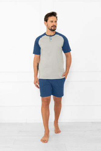 Pigiama uomo Alexander Italian Fashion - maniche corte e pantaloncini corti, 100% cotone - grigio/jeans