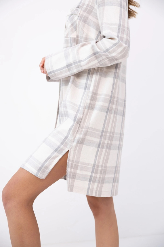 Koszula da notte Sensis Adora beige a quadri con apertura, cotone e viscosa