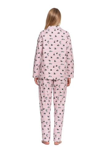 Pigiama da donna Moraj PDD6300-002 in flanella di cotone rosa, a righe con motivo panda