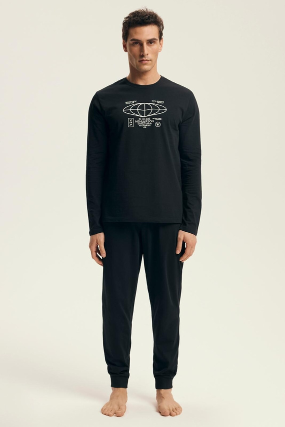 Henderson Core 43469 Pigiama da uomo Loger nero, cotone, manica lunga, confezione elegante