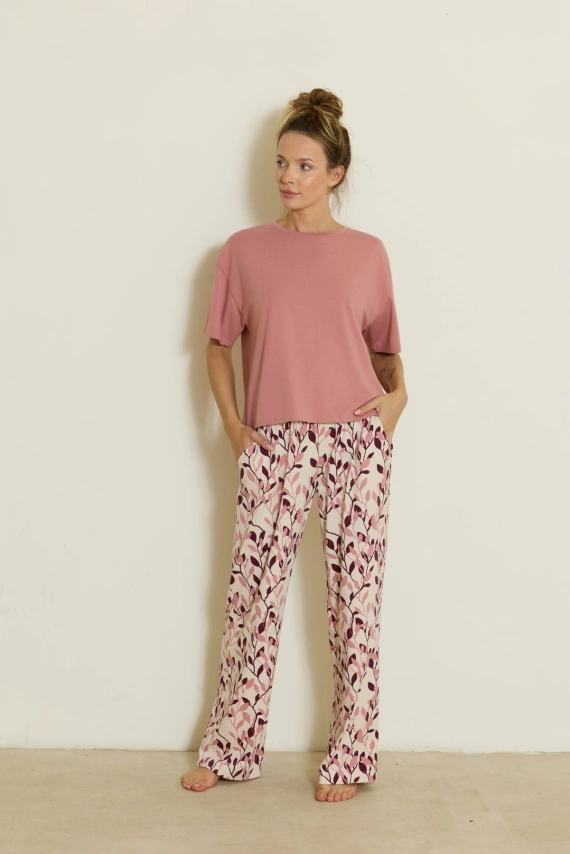 Pigiama donna Mefemi Calla PX72 in cotone, manica corta, pantaloni lunghi