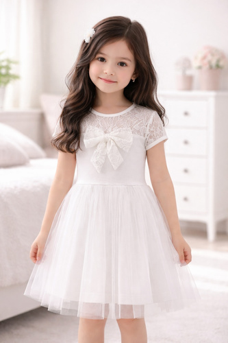 Vestito bambina Emilka Bambarillo pizzo tulle elegante ecru