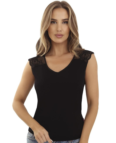 Blusa donna Elza Emili in viscosa con tulle ricamato scollo a V