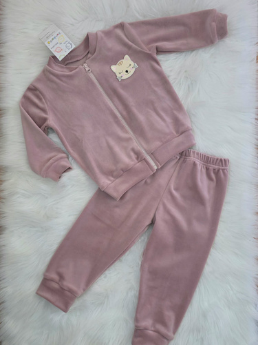 Tuta bambini Velvet Bambarillo rosa in velluto, felpa con zip e pantaloni