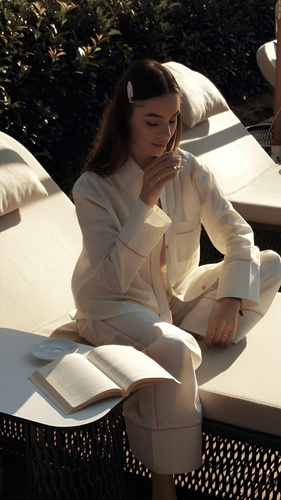 Pigiama donna Sensis Raven lime – cotone, camicia con bottoni e pantaloni