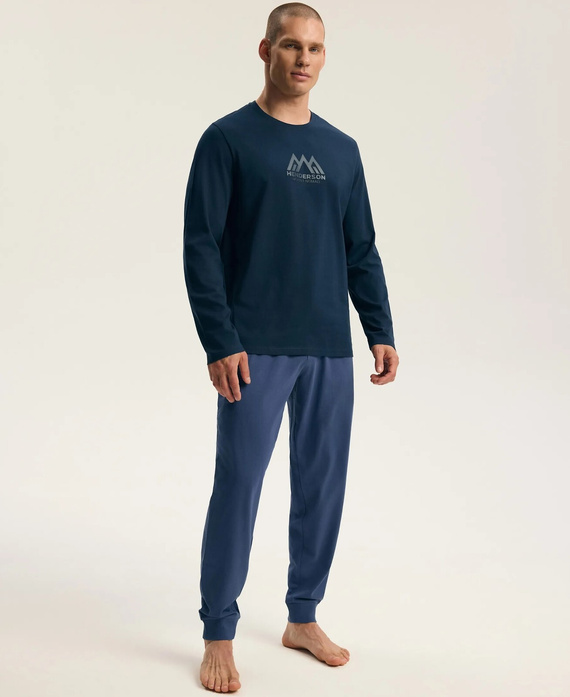 Henderson Fin 45499 Pigiama Uomo Lunga 100% Cotone con Stampa steel blue