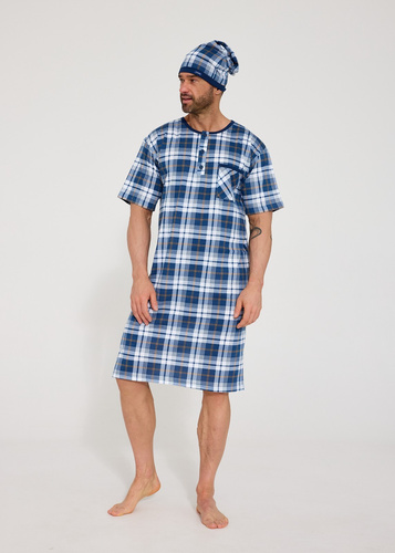 Cornette 109/37– camicia da notte uomo in cotone 100%, manica corta, bottoni e taschino