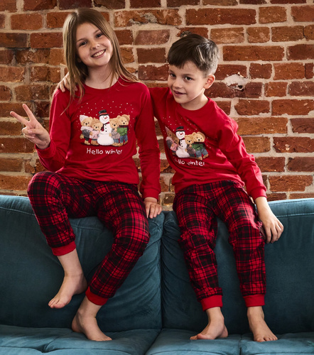 593/171 966/171 Pigiama invernale da bambino Cornette - Natale, rosso, cotone