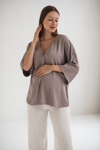 Mamafullness Camicetta da gravidanza per allattamento Milk&Love beige - viscosa, manica 3/4, oversize