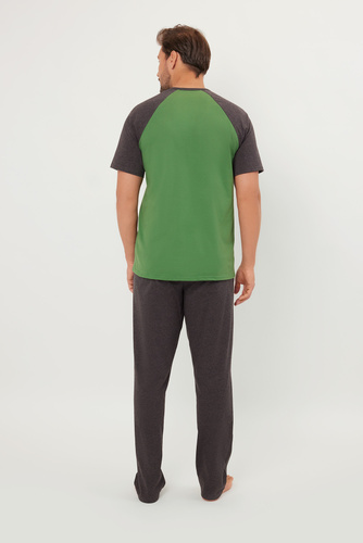 Alexander Pigiama uomo manica corta, pantaloni lunghi Moda italiana - verde/c.melange