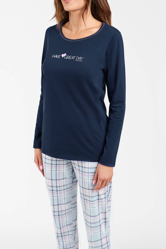 Glamour Pigiama donna manica lunga e pantaloni lunghi Italian Fashion - blu navy/stampa