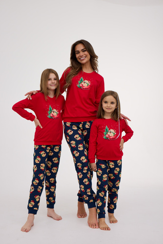 594/186 592/186 Pigiama da bambina Teddy Cornette - Natale, rosso, cotone