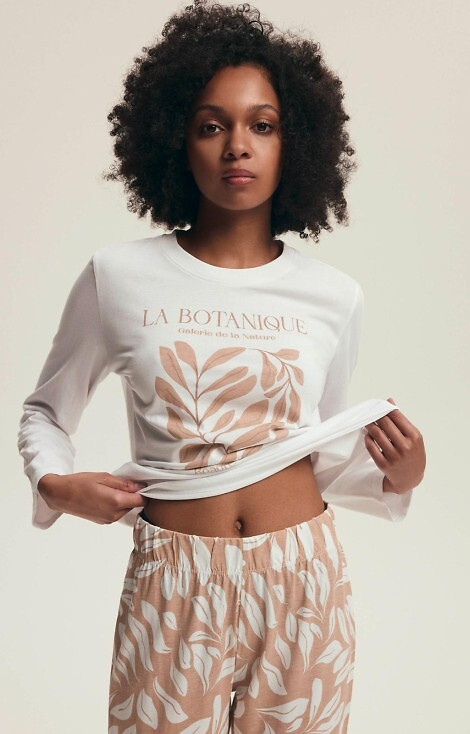 43689 Pigiama da donna Dextra Henderson crema - cotone, stampa botanica