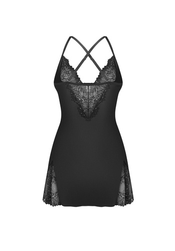 Obsessive Sparkly Night babydoll nero con pizzo e perizoma, completo