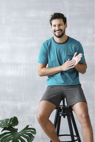 Stefano Pigiama uomo manica corta, pantaloncini Moda italiana - marino/melange scuro