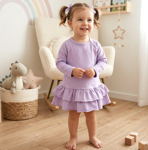 ABN-5487 Abito da neonato Nini del Mondo Sommerso - cotone organico, viola, manica lunga