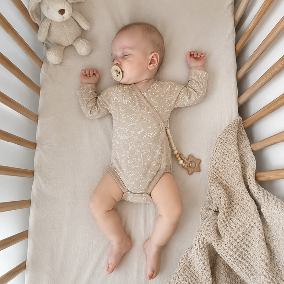 Mamatti BD16526 Body incrociato per neonati con dinosauri, cotone, beige