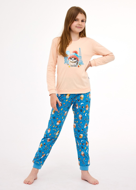 977/188, 978/188 Pigiama da bambina Paris - cotone, manica lunga, colore pesca