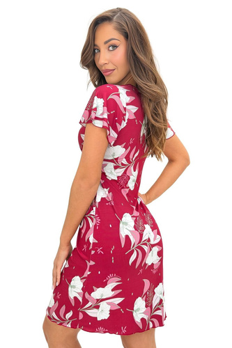 Camicia da notte Donna Brigitte II bordeaux in viscosa con pizzo manica lunga