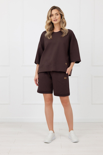 Pantaloncini donna Kaori Italian Fashion in cotone con tasche marroni