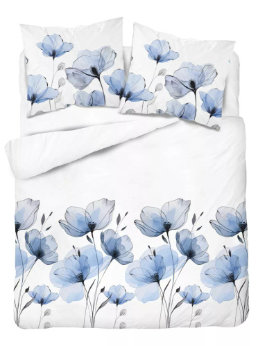 5496 A Biancheria da letto in cotone bianco con fiori blu acquerellati Naturalis- Detexpol