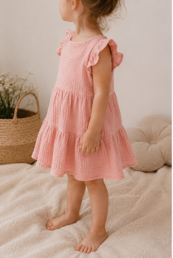 Vestito rosa in mussola Mamatti SE50506 abito estivo leggero per bambina