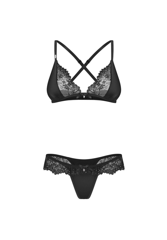 Obsessive Sparkly Night completo nero reggiseno soft stringhe pizzo strass