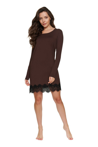 Camicia da notte Doctor Nap 7537 Chocolatte viscosa manica lunga pizzo