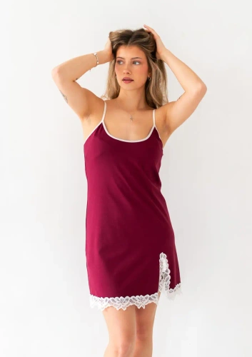 Halka Dkaren Emma 2 in cotone con pizzo e spalline regolabili - bordeaux