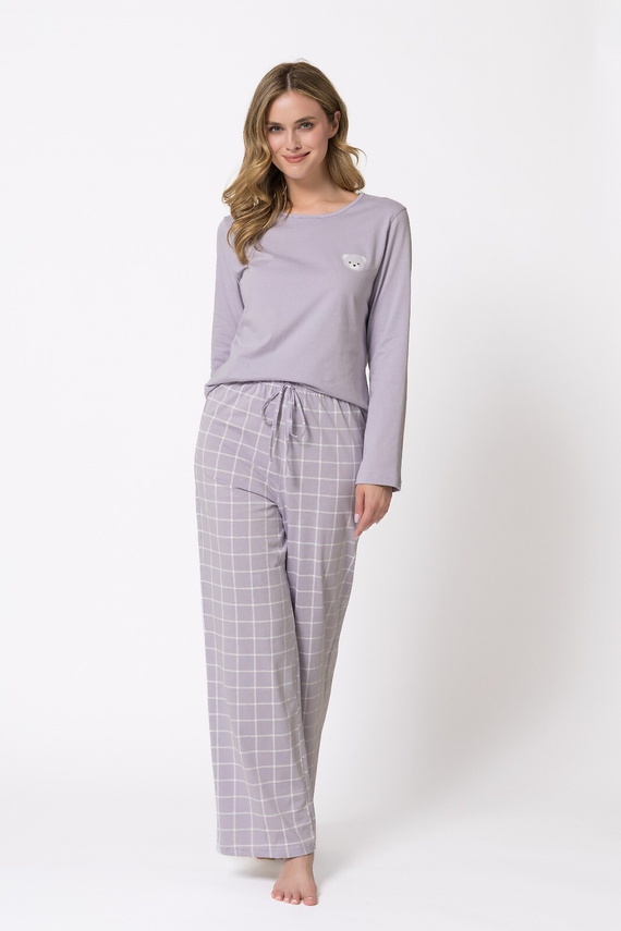 Pigiama donna Leveza 1781 Laura lilla 100% cotone orsetto a quadri