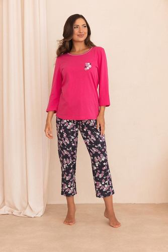 Pigiama donna Regina 4019 7/8 Cotone Viscosa Manica 7/8 Motivo floreale blu scuro