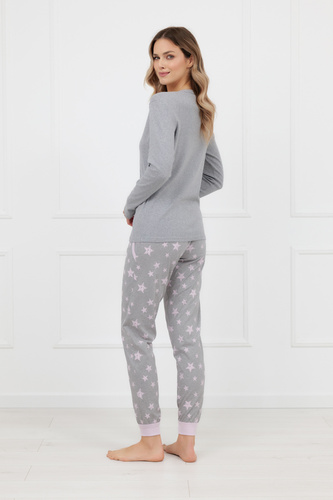 Pigiama da donna Sara Italian Fashion in cotone grigio, manica lunga e pantaloni