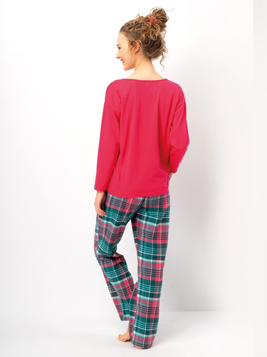 Pigiama da donna LNS 420 Key raspberry - cotone, manica lunga, pantaloni di flanella