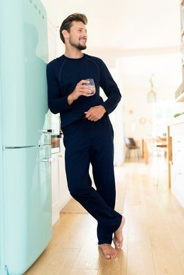 Niko Pigiama uomo manica lunga, pantaloni lunghi Moda italiana - blu navy