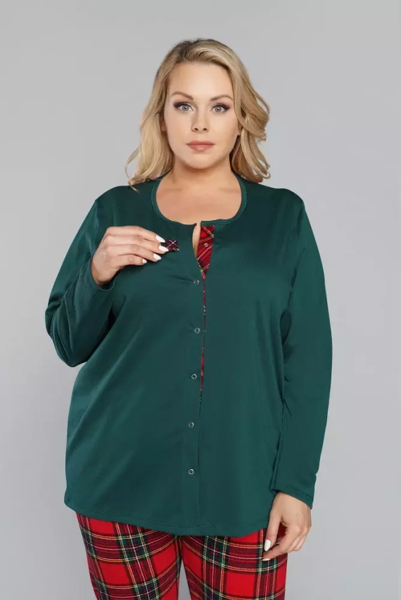 Pigiama da donna Zorza a maniche lunghe, pantaloni Moda Italiana - verde/stampa