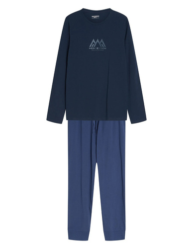 Pigiama uomo Henderson 45455 Indigo blu navy 100% cotone flanella