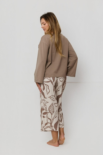 Pigiama da donna Luna PS75 Mefemi by Nipplex moka - Maglietta in cotone + pantaloni 7/8 in viscosa | Comfort e stile premium