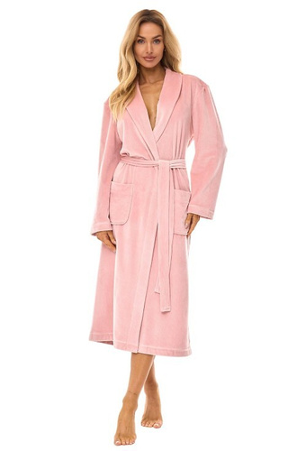 2510 Aura L&L accappatoio lungo da donna rosa cipria - morbido e caldo