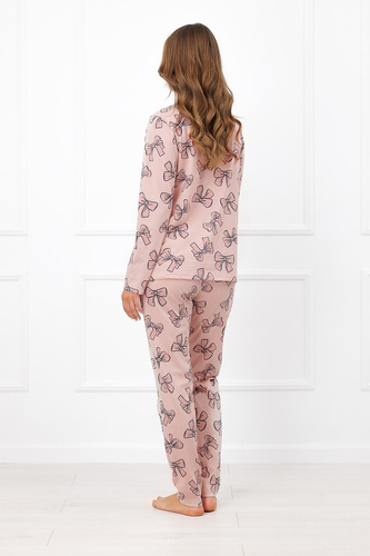 Italian Fashion Izabell pigiama donna in cotone lungo con bottoni e fiocchi