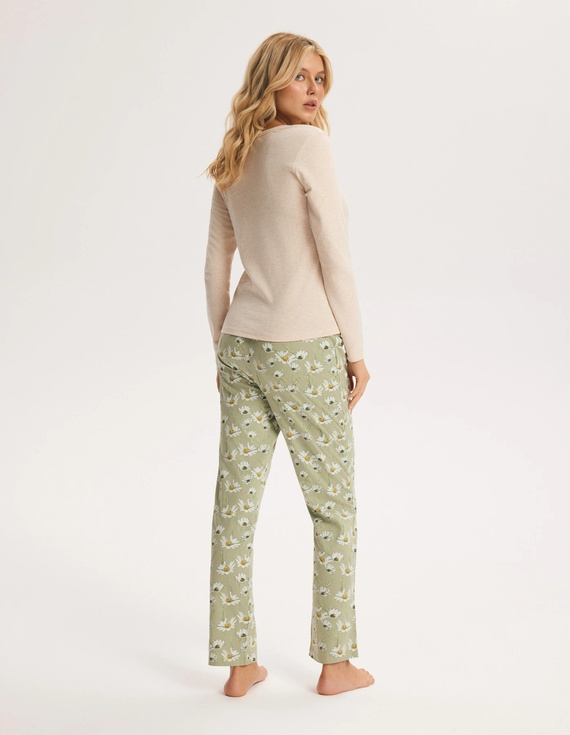 Pigiama donna Henderson Gina 45397 beige a coste aperta in cotone